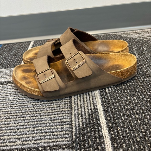 Birkenstock Mens Arizona Tan/Brown Leather Slides EUR 44 US 11 - Picture 3 of 13